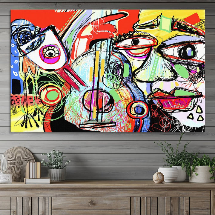 Picasso Style Art Abstract Canvas Wall Art Print , Colorful Abstract Artwork