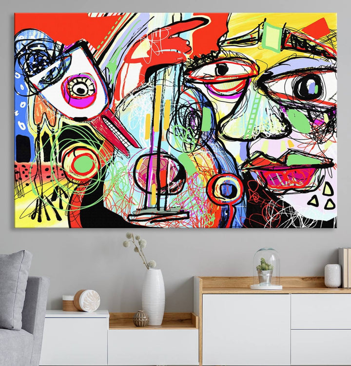 Picasso Style Art Abstract Canvas Wall Art Print , Colorful Abstract Artwork