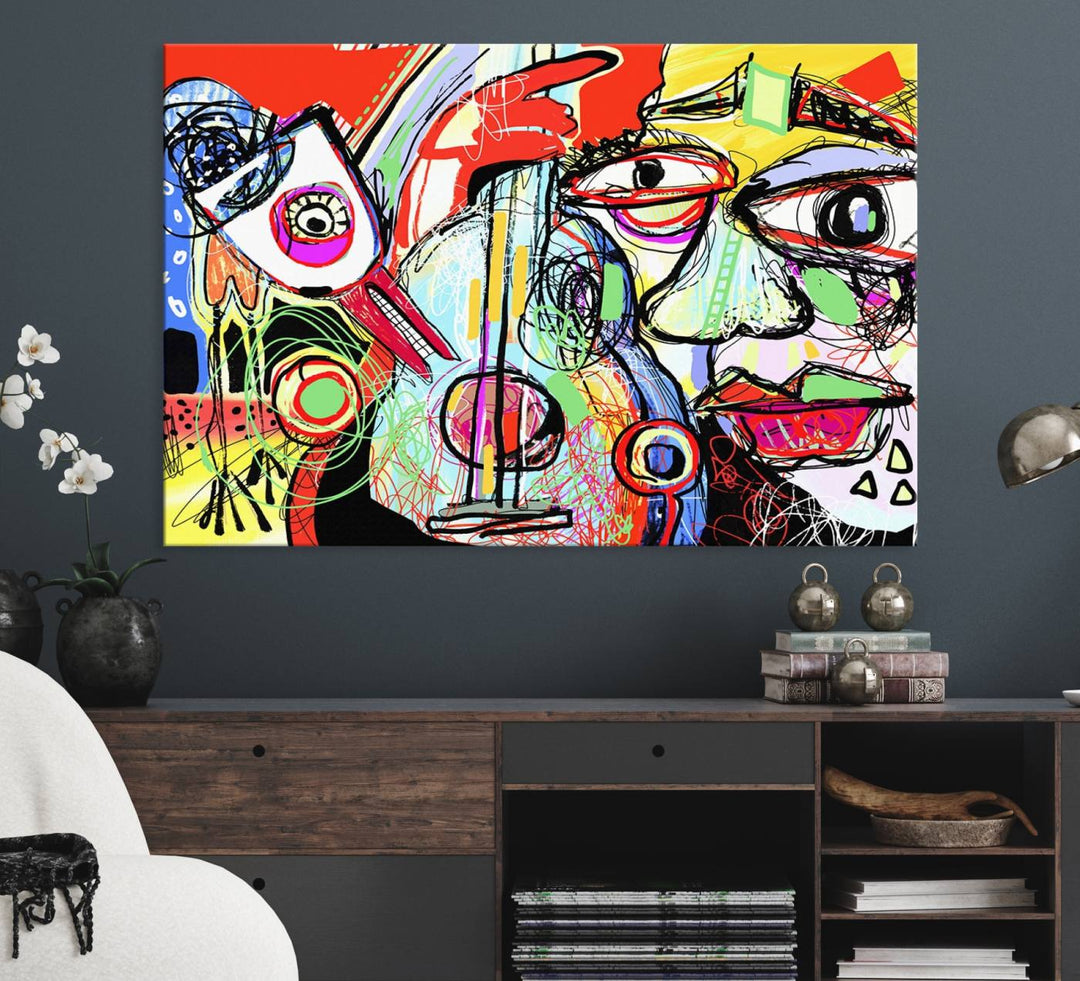 Picasso Style Art Abstract Canvas Wall Art Print , Colorful Abstract Artwork