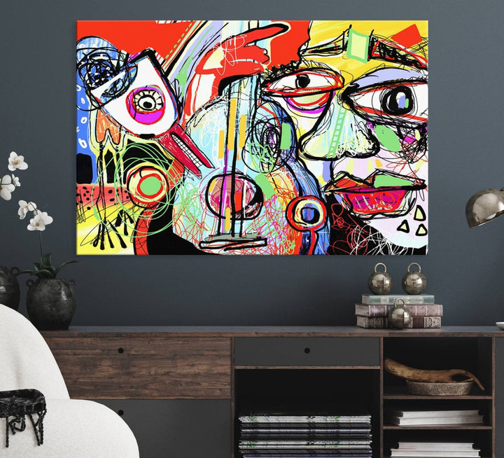Picasso Style Art Abstract Canvas Wall Art Print , Colorful Abstract Artwork