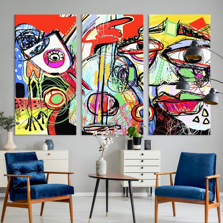 Picasso Style Art Abstract Canvas Wall Art Print , Colorful Abstract Artwork