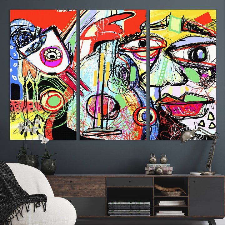 Picasso Style Art Abstract Canvas Wall Art Print , Colorful Abstract Artwork