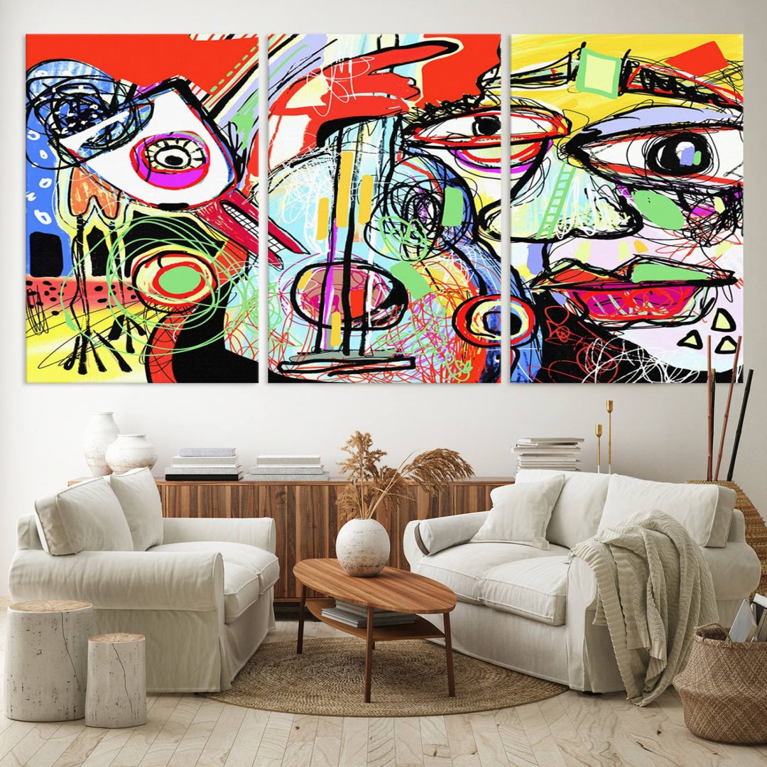 Picasso Style Art Abstract Canvas Wall Art Print , Colorful Abstract Artwork