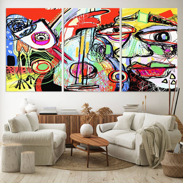Picasso Style Art Abstract Canvas Wall Art Print , Colorful Abstract Artwork