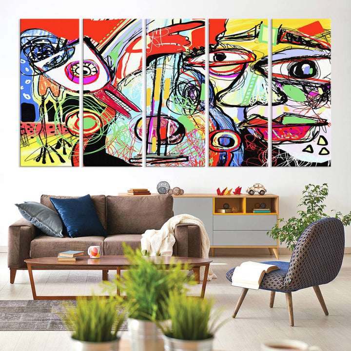 Picasso Style Art Abstract Canvas Wall Art Print , Colorful Abstract Artwork
