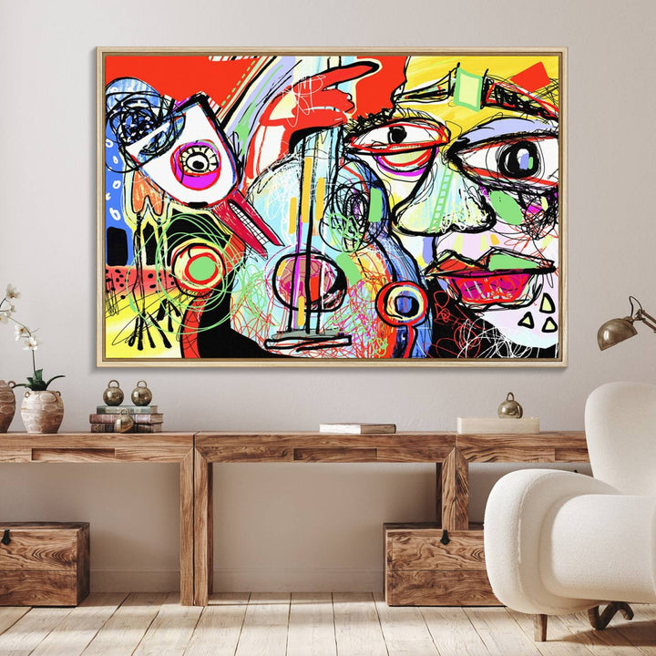 Picasso Style Art Abstract Canvas Wall Art Print , Colorful Abstract Artwork