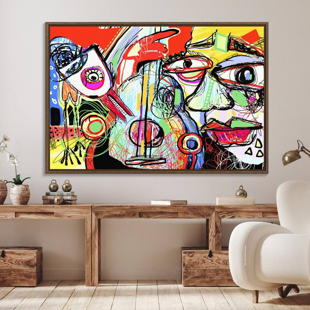 Picasso Style Art Abstract Canvas Wall Art Print , Colorful Abstract Artwork