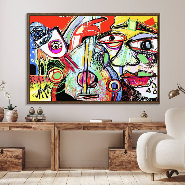 Picasso Style Art Abstract Canvas Wall Art Print , Colorful Abstract Artwork