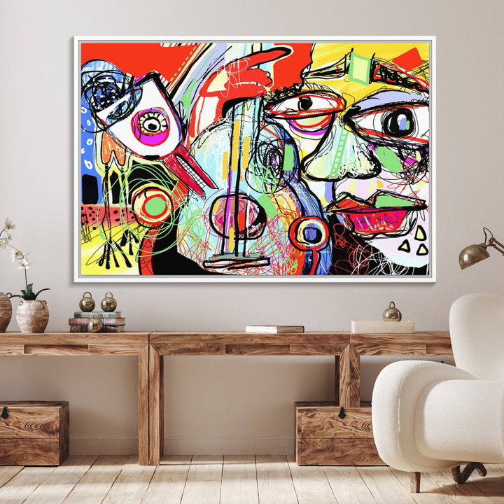 Picasso Style Art Abstract Canvas Wall Art Print , Colorful Abstract Artwork