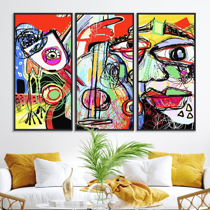 37796-MGV-FC-48X32-3P_Black-Picasso Style Art Abstract Canvas Wall Art Print , Colorful Abstract Artwork