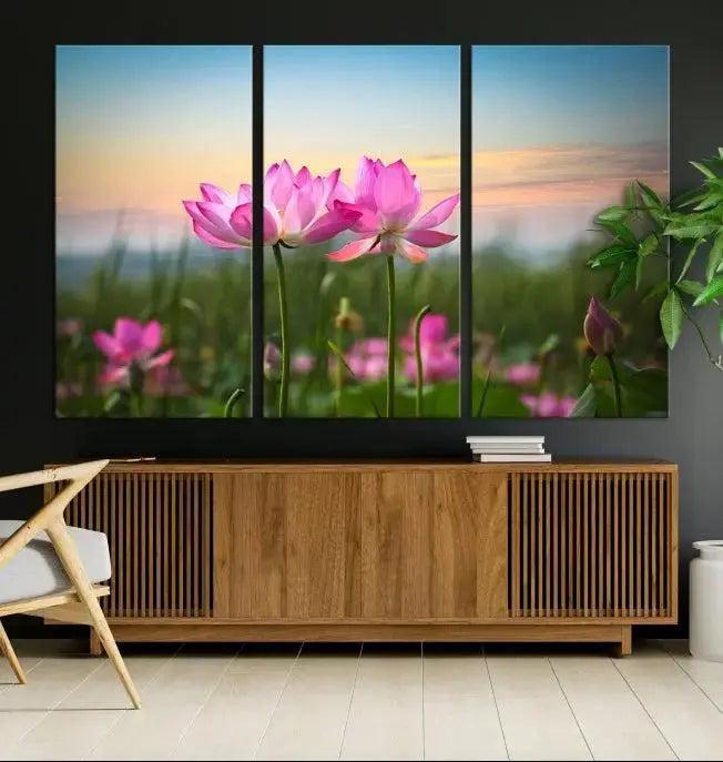 Pink Flower on the Mountain Canvas Print, Framed Pink Flower Canvas Wall Art