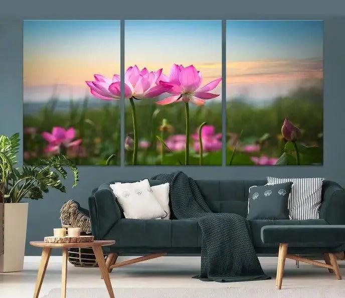 Pink Flower on the Mountain Canvas Print, Framed Pink Flower Canvas Wall Art