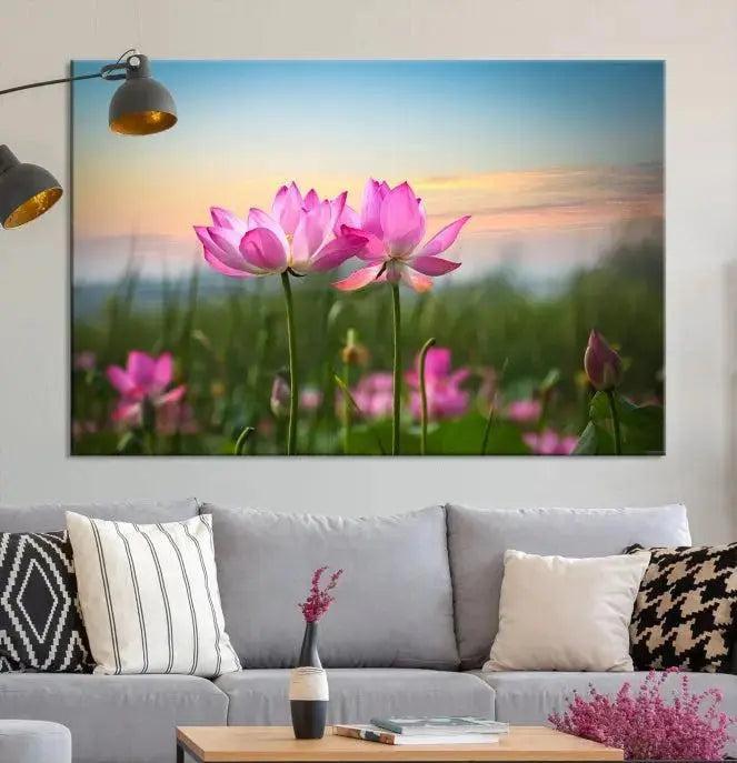 Pink Flower on the Mountain Canvas Print, Framed Pink Flower Canvas Wall Art