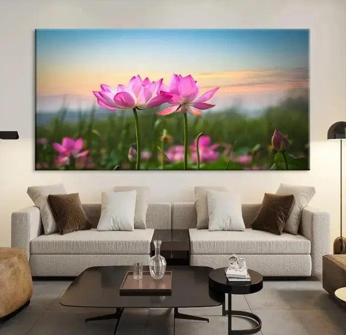 Pink Flower on the Mountain Canvas Print, Framed Pink Flower Canvas Wall Art