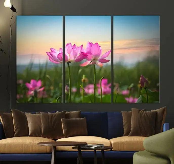 Pink Flower on the Mountain Canvas Print, Framed Pink Flower Canvas Wall Art