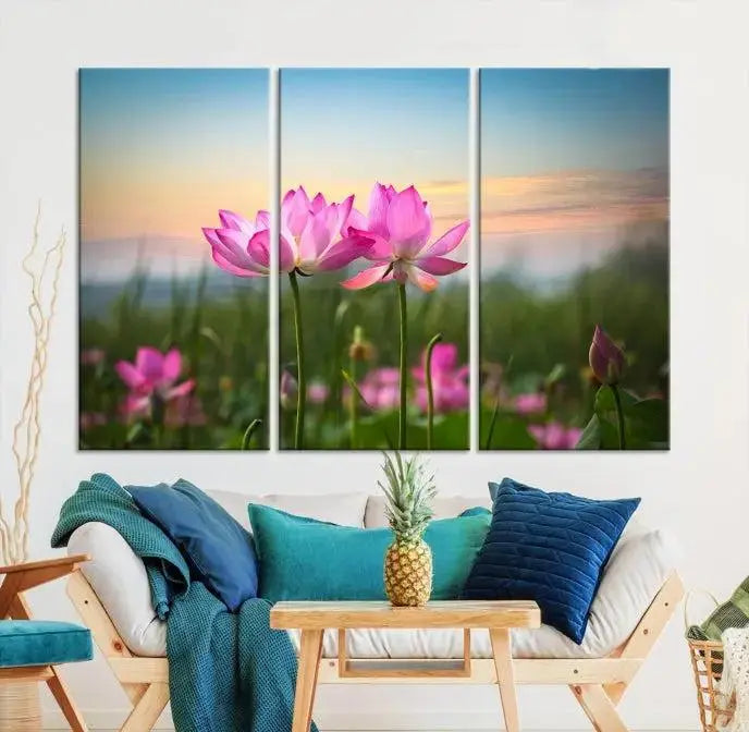 Pink Flower on the Mountain Canvas Print, Framed Pink Flower Canvas Wall Art