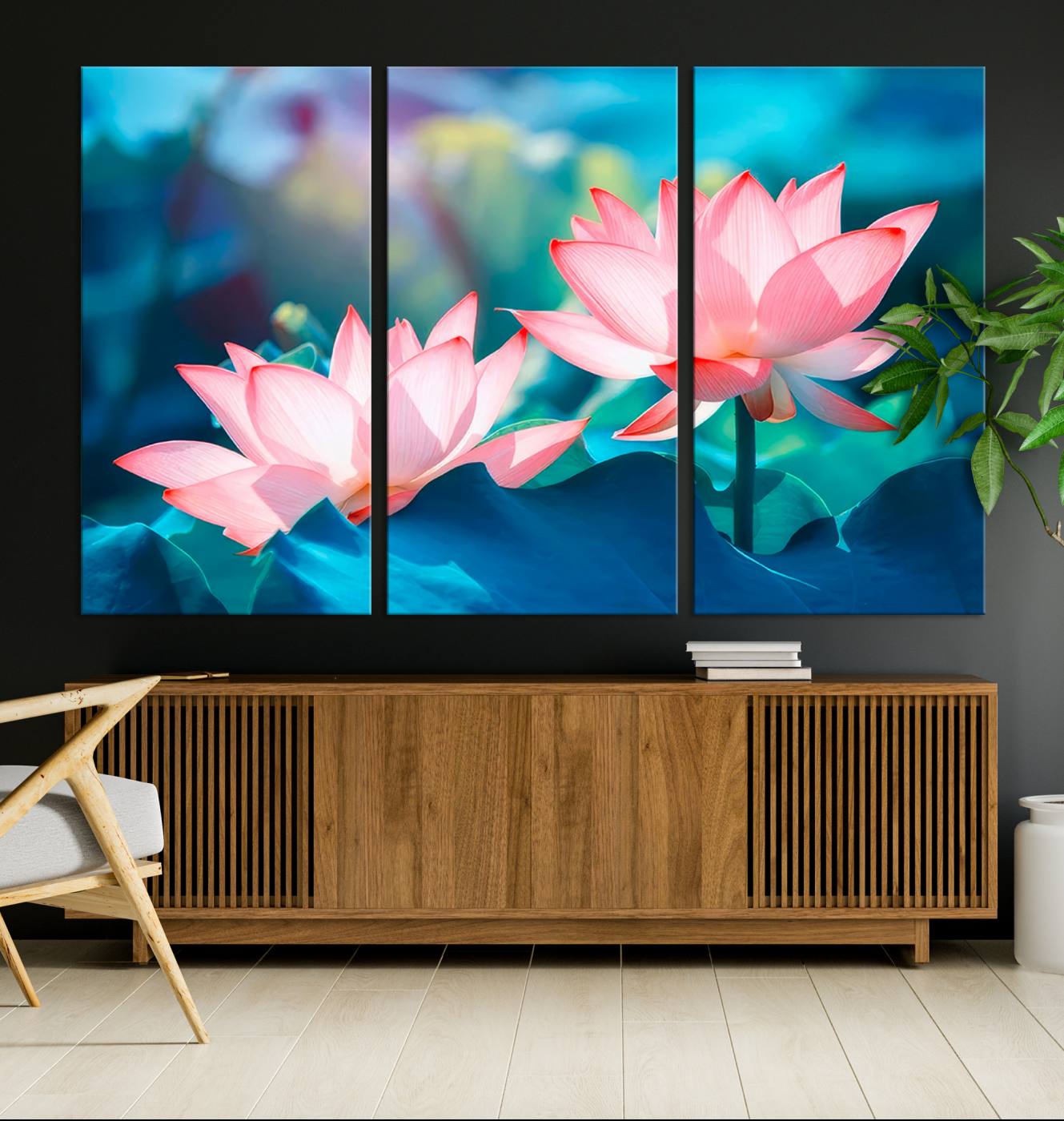 32559-MGV-CV-36X24-Pink Lotus Flower Canvas Wall Art | Vibrant Floral Wall Decor for Living Room, Office, or Bedroom | Large Botanical Art