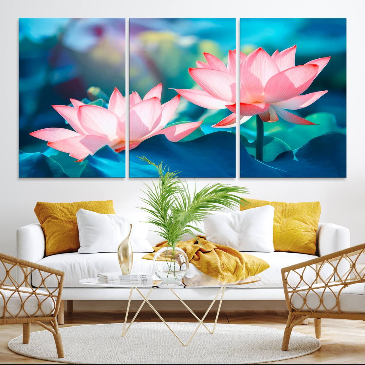 32559-MGV-CV-36X24-Pink Lotus Flower Canvas Wall Art | Vibrant Floral Wall Decor for Living Room, Office, or Bedroom | Large Botanical Art