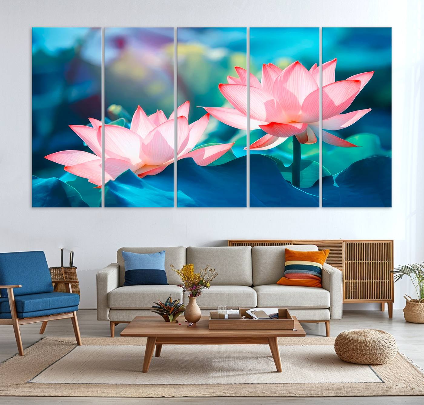 32559-MGV-CV-36X24-Pink Lotus Flower Canvas Wall Art | Vibrant Floral Wall Decor for Living Room, Office, or Bedroom | Large Botanical Art