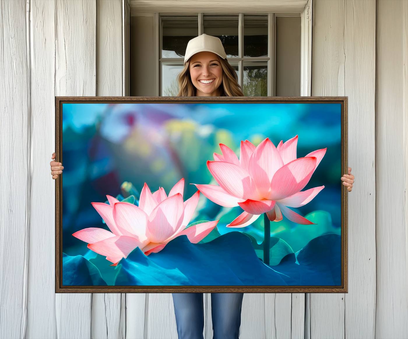 32559-MGV-CV-36X24-Pink Lotus Flower Canvas Wall Art | Vibrant Floral Wall Decor for Living Room, Office, or Bedroom | Large Botanical Art