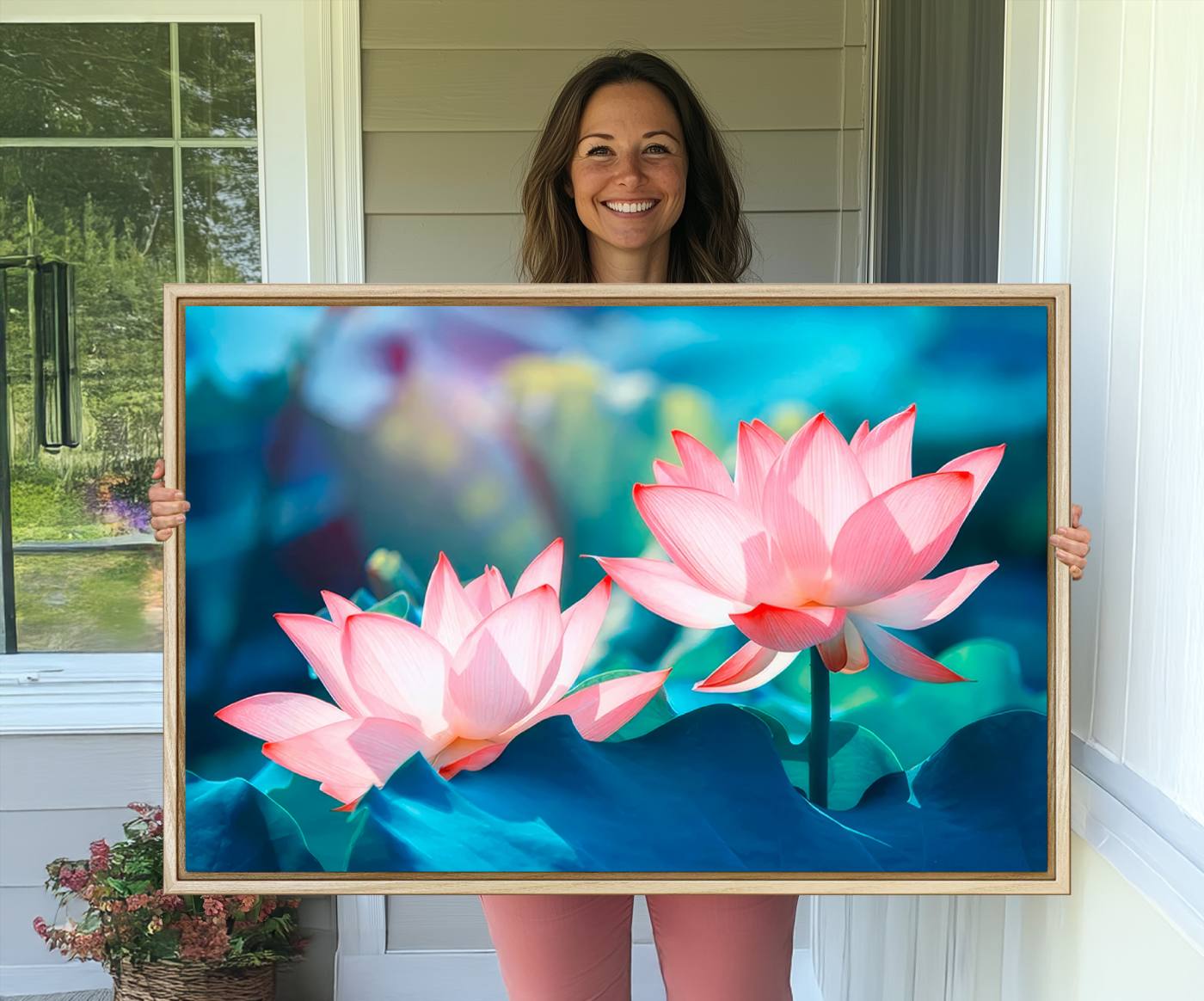 32559-MGV-CV-36X24-Pink Lotus Flower Canvas Wall Art | Vibrant Floral Wall Decor for Living Room, Office, or Bedroom | Large Botanical Art