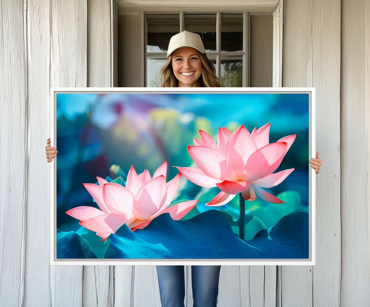 32559-MGV-CV-36X24-Pink Lotus Flower Canvas Wall Art | Vibrant Floral Wall Decor for Living Room, Office, or Bedroom | Large Botanical Art