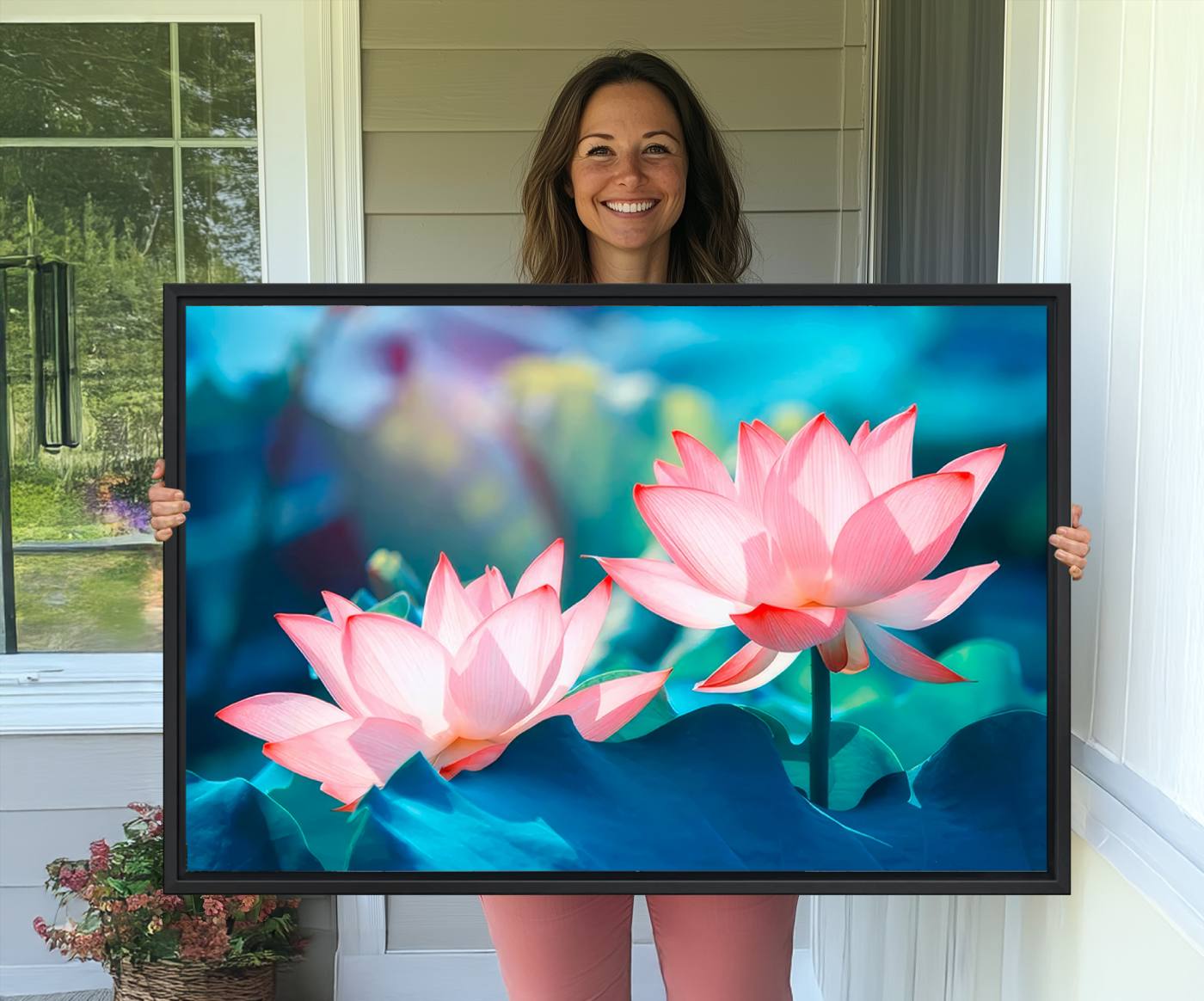 32559-MGV-CV-36X24-Pink Lotus Flower Canvas Wall Art | Vibrant Floral Wall Decor for Living Room, Office, or Bedroom | Large Botanical Art