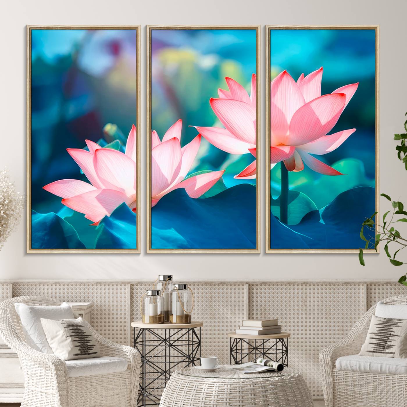 32559-MGV-CV-36X24-Pink Lotus Flower Canvas Wall Art | Vibrant Floral Wall Decor for Living Room, Office, or Bedroom | Large Botanical Art