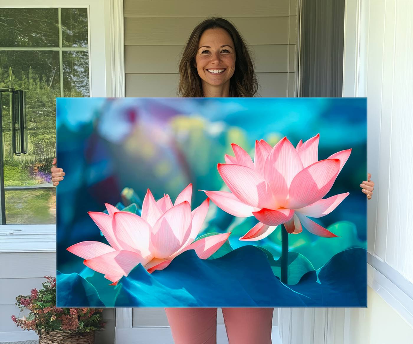 32559-MGV-CV-36X24-Pink Lotus Flower Canvas Wall Art | Vibrant Floral Wall Decor for Living Room, Office, or Bedroom | Large Botanical Art