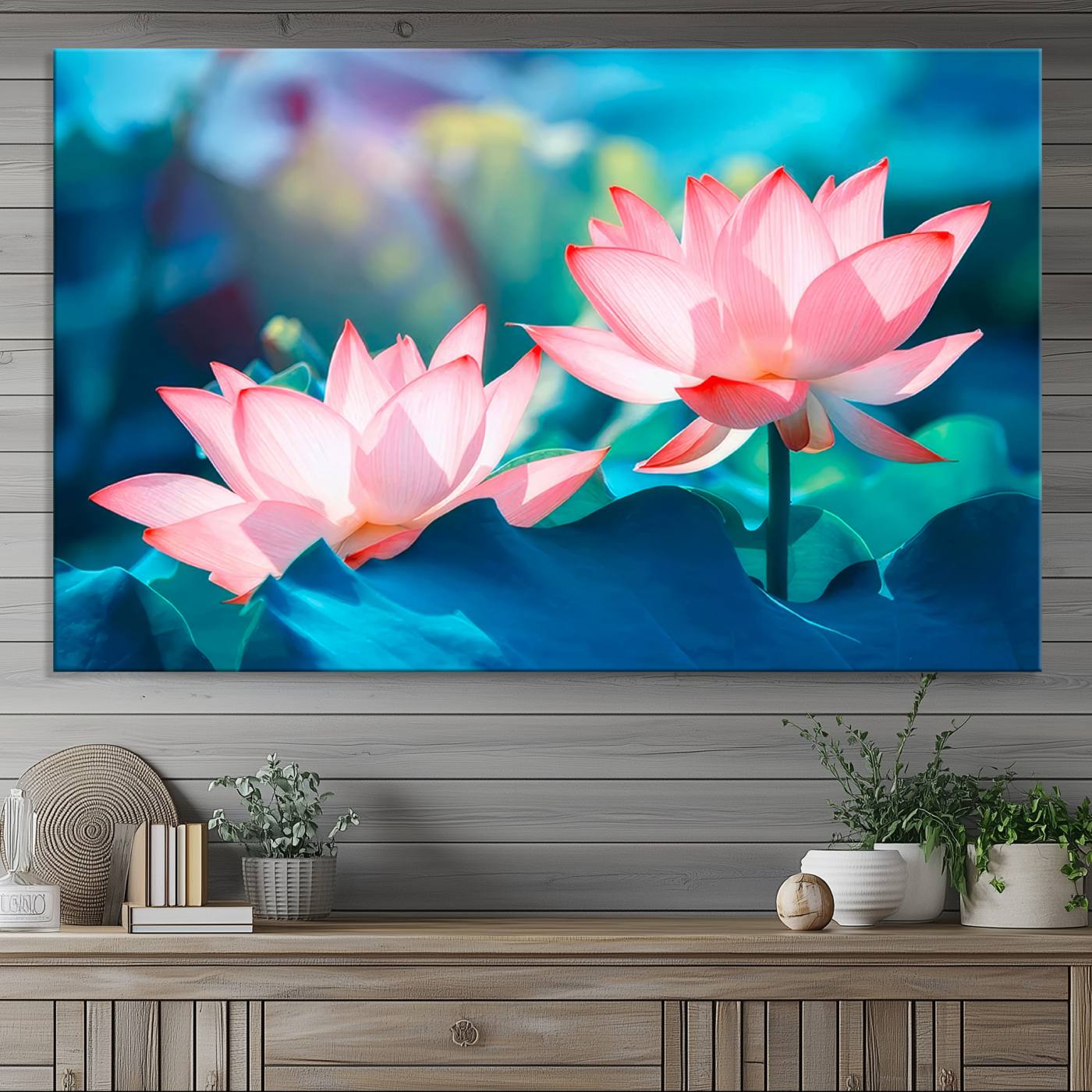 32559-MGV-CV-36X24-Pink Lotus Flower Canvas Wall Art | Vibrant Floral Wall Decor for Living Room, Office, or Bedroom | Large Botanical Art