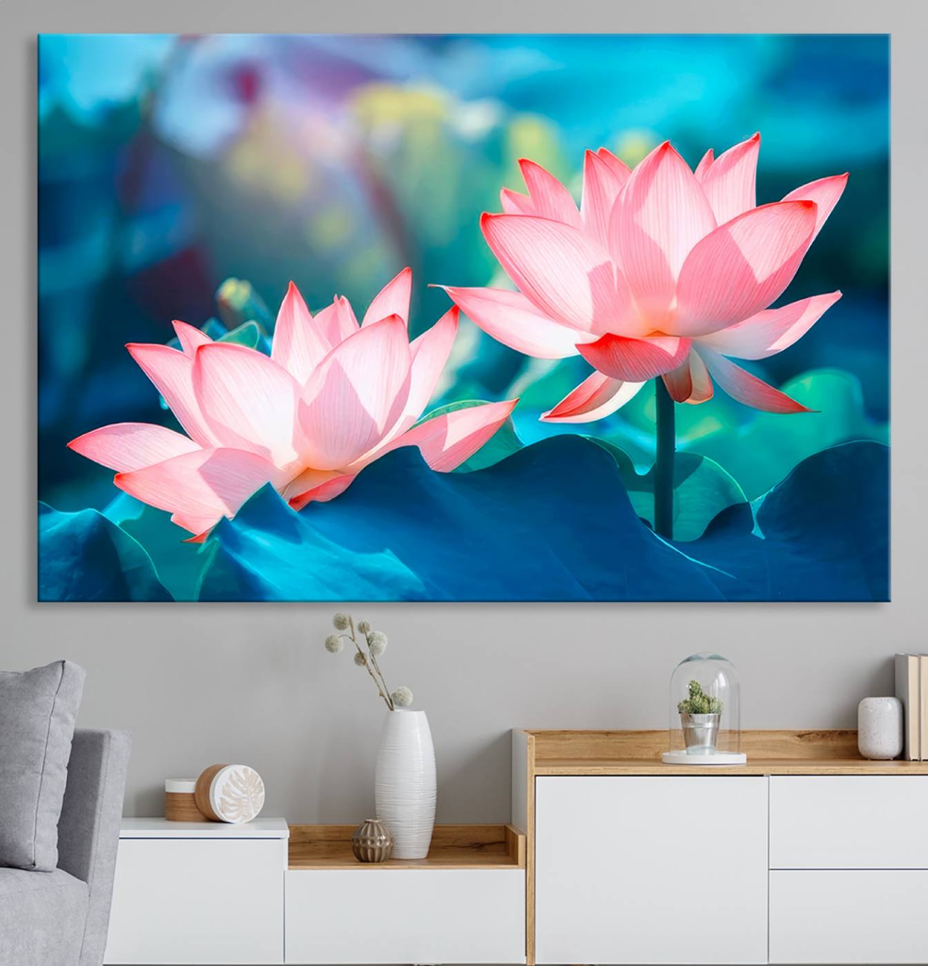 32559-MGV-CV-36X24-Pink Lotus Flower Canvas Wall Art | Vibrant Floral Wall Decor for Living Room, Office, or Bedroom | Large Botanical Art