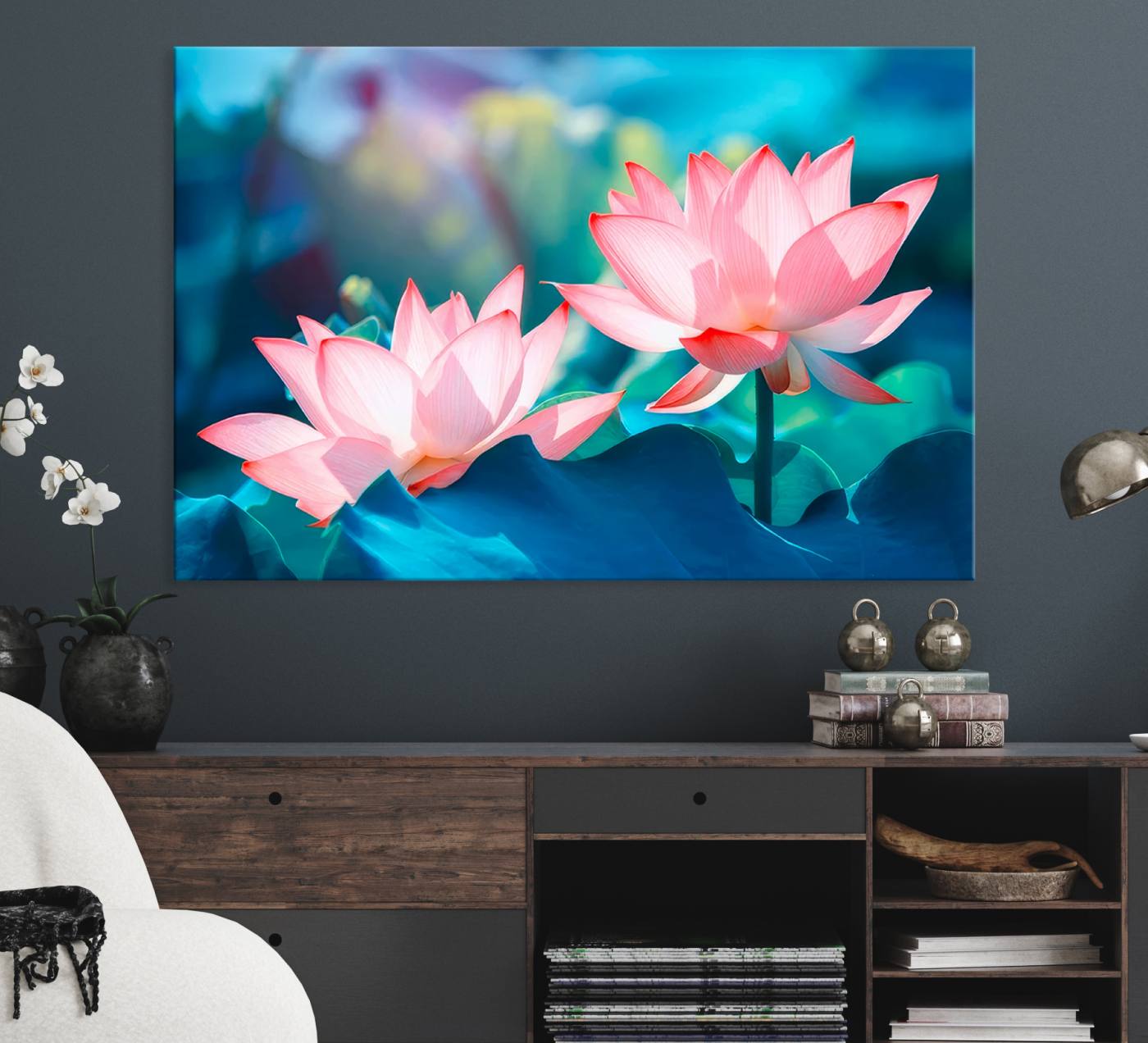 32559-MGV-CV-36X24-Pink Lotus Flower Canvas Wall Art | Vibrant Floral Wall Decor for Living Room, Office, or Bedroom | Large Botanical Art