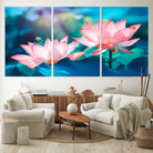 32559-MGV-CV-60X30-3P-Pink Lotus Flower Canvas Wall Art | Vibrant Floral Wall Decor for Living Room, Office, or Bedroom | Large Botanical Art