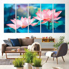 32559-MGV-CV-60X31-5P-Pink Lotus Flower Canvas Wall Art | Vibrant Floral Wall Decor for Living Room, Office, or Bedroom | Large Botanical Art