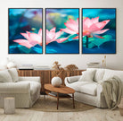 32559-MGV-FC-60X30-3P_Black-Pink Lotus Flower Canvas Wall Art | Vibrant Floral Wall Decor for Living Room, Office, or Bedroom | Large Botanical Art
