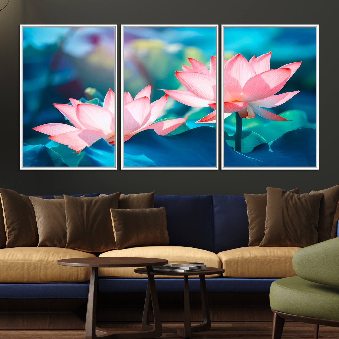 32559-MGV-FC-60X30-3P_White-Pink Lotus Flower Canvas Wall Art | Vibrant Floral Wall Decor for Living Room, Office, or Bedroom | Large Botanical Art