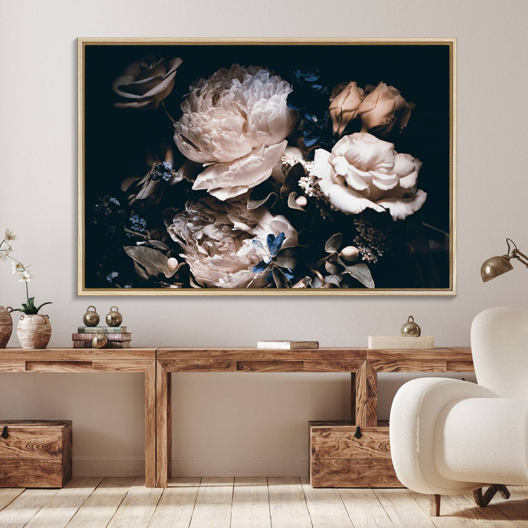 Pink Peonies Flowers Large Canvas Art Print