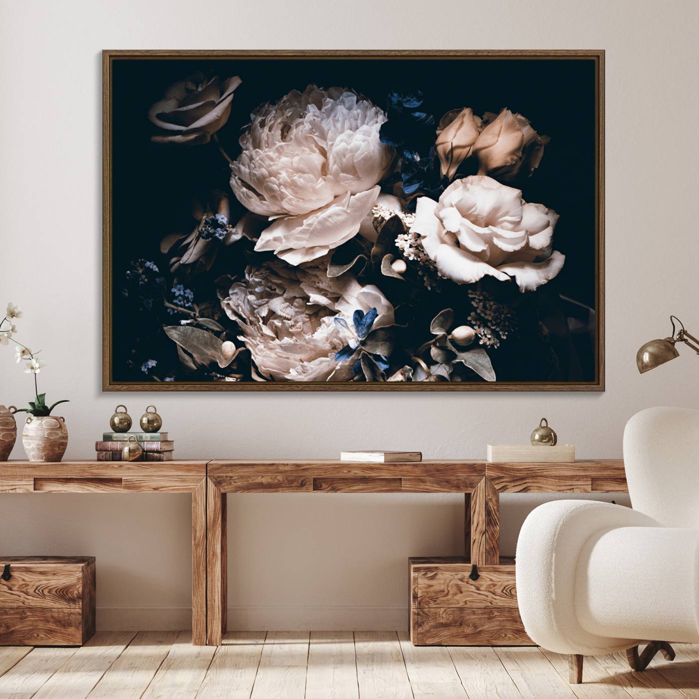 11214-MGV-FC-36X24_Walnut-Pink Peonies Flowers Large Canvas Art Print