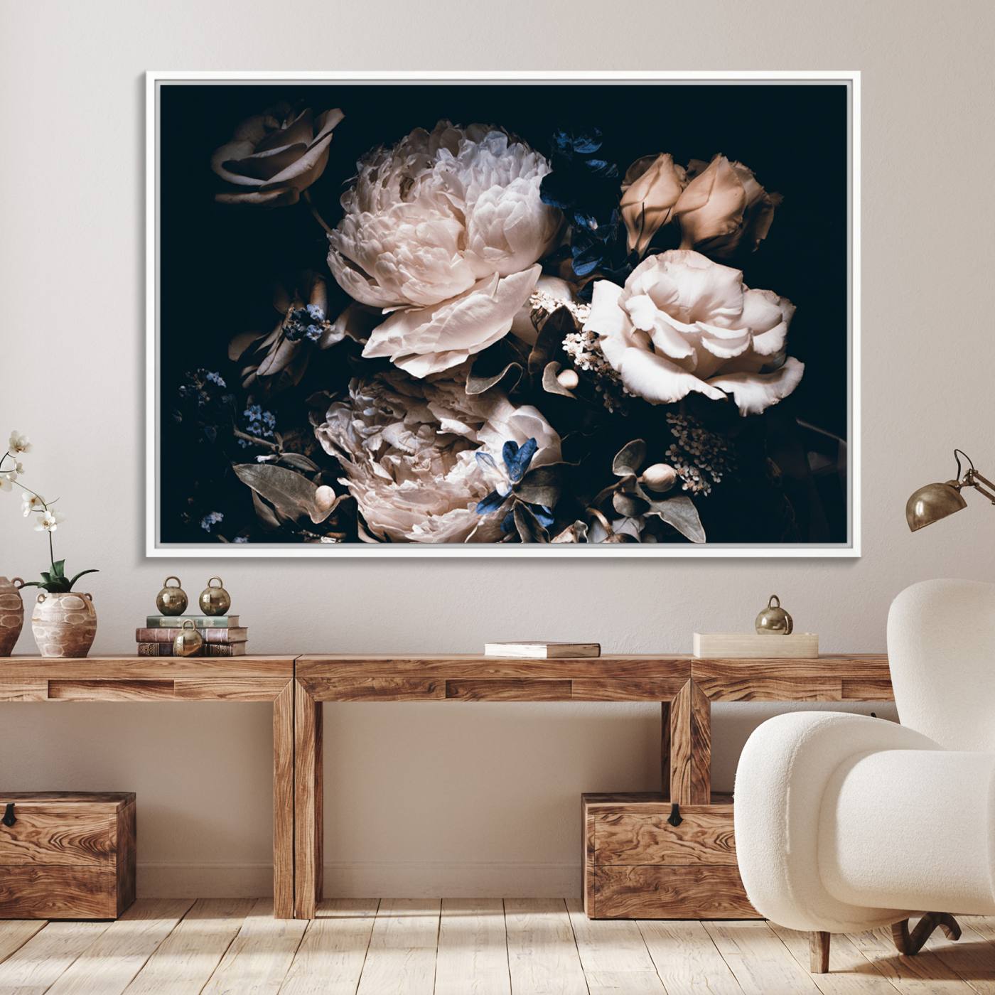 11214-MGV-FC-36X24_White-Pink Peonies Flowers Large Canvas Art Print