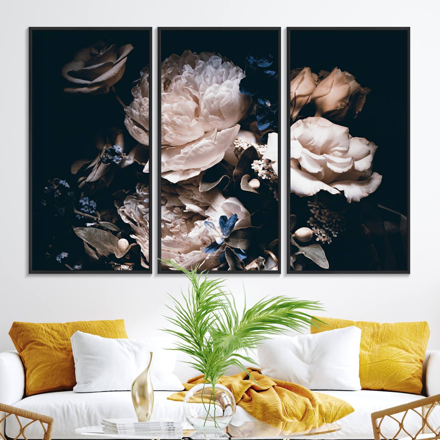 11214-MGV-FC-48X32-3P_Black-Pink Peonies Flowers Large Canvas Art Print