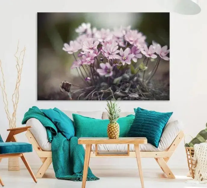 The Pink Wild Flower Canvas Print is a museum-quality artwork featuring pink flowers on canvases in three panels, all ready to hang.