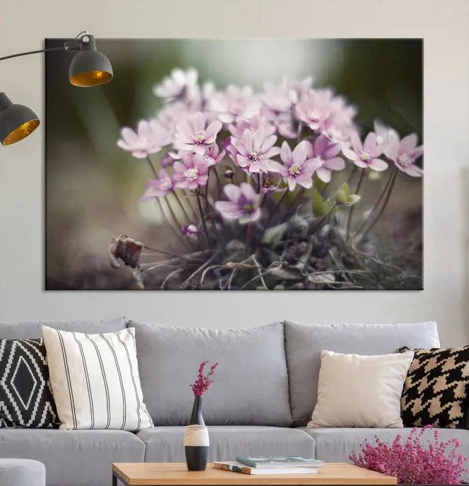 The Pink Wild Flower Canvas Print is a museum-quality artwork featuring pink flowers on canvases in three panels, all ready to hang.