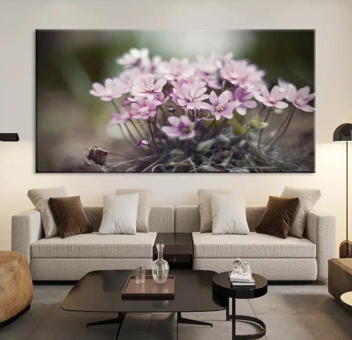 The Pink Wild Flower Canvas Print is a museum-quality artwork featuring pink flowers on canvases in three panels, all ready to hang.