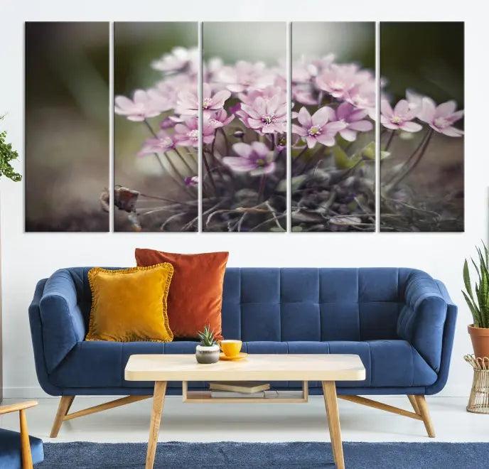 The Pink Wild Flower Canvas Print is a museum-quality artwork featuring pink flowers on canvases in three panels, all ready to hang.