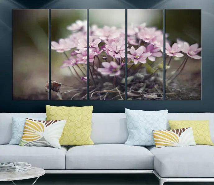 The Pink Wild Flower Canvas Print is a museum-quality artwork featuring pink flowers on canvases in three panels, all ready to hang.