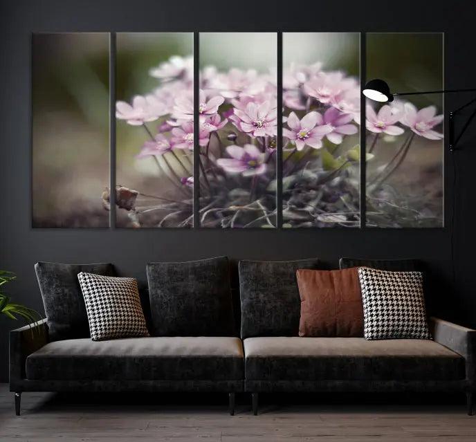 The Pink Wild Flower Canvas Print is a museum-quality artwork featuring pink flowers on canvases in three panels, all ready to hang.