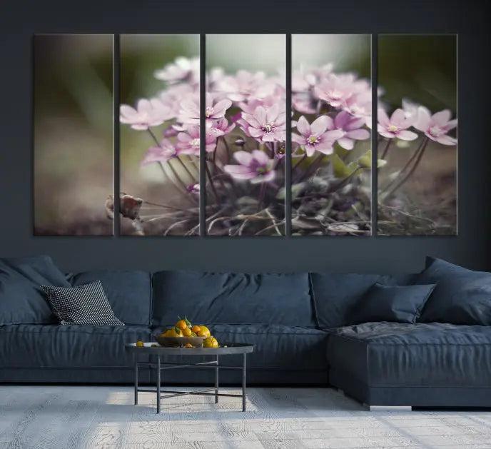 The Pink Wild Flower Canvas Print is a museum-quality artwork featuring pink flowers on canvases in three panels, all ready to hang.