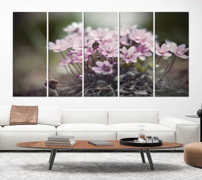 The Pink Wild Flower Canvas Print is a museum-quality artwork featuring pink flowers on canvases in three panels, all ready to hang.