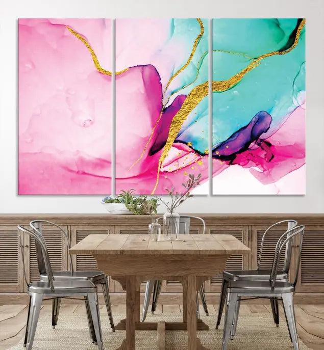 Pink and Gold Marble Fluid Effect Wall Art Abstract Canvas Wall Art Print 