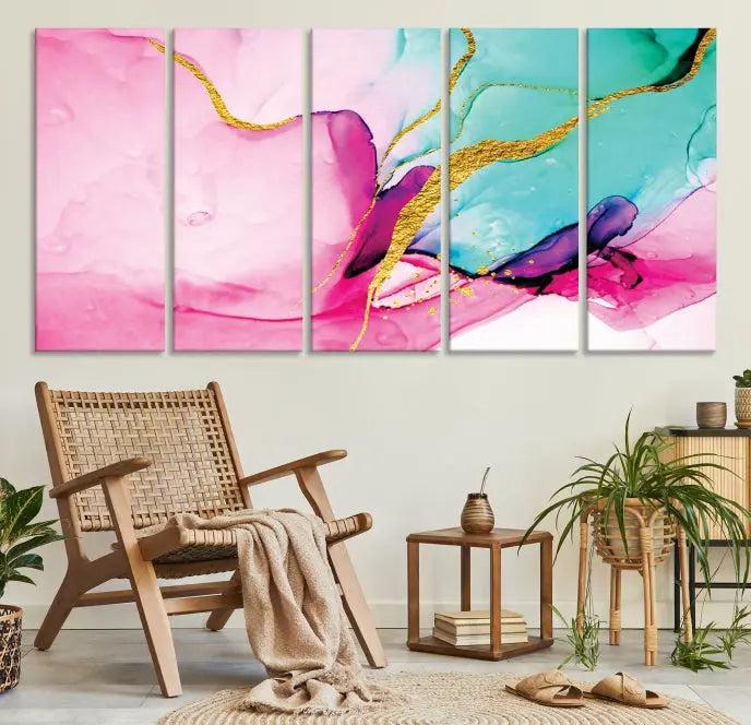 Pink and Gold Marble Fluid Effect Wall Art Abstract Canvas Wall Art Print 